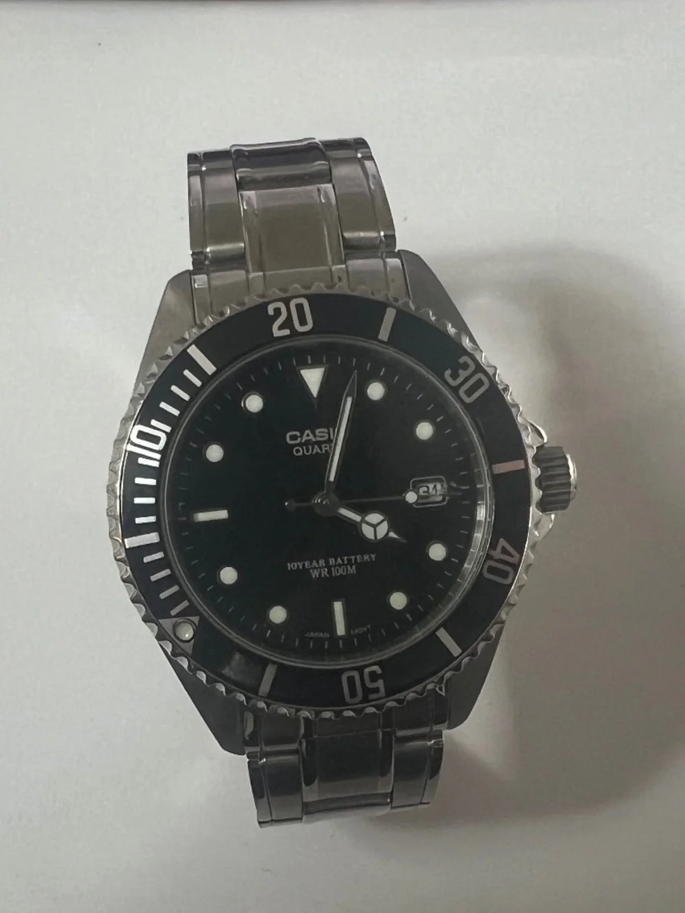 Men's Casio Quartz Diver-Style Watch | Black Dial WR100M Stainless Steel